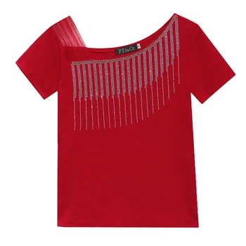 Nerijos Apykaklės moteriški marškinėliai Naujas 2021 M. Vasarą trumpomis Rankovėmis Akių Viršūnes Mados Atsitiktinis Karšto Gręžimo Moterų Marškinėliai Blusas Tees 