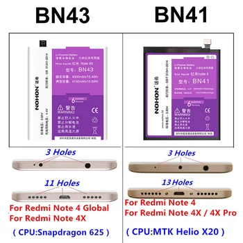 Originalus NOHON Bateriją Už Xiaomi Mi Redmi Pastaba Sumaišykite 2 3 3 3 X 4 X 4X 4A 4C 5 5A 5S 5X M5 6 6A 7 8 Pro Plus BM46 BM47 