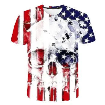 Kaukolė Spausdinti Harajuku vyriški marškinėliai Atsitiktinis Viršūnes 3D Nacionalinės Vėliavos T-shirts Greitai-džiovinimo Vasarą Vyras Trumpas rankovėmis Hip-Hop Tees 