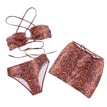 Moterų Naujų Snakeskin Spausdinimo Seksualus Padalinta Trijų dalių maudymosi kostiumėlį Backless Bikini Komplektas Ropa Mujer Roupa Vasaros ropa mujer verano 2021 
