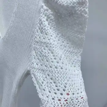 Moterų Megztinis Balti Tuščiaviduriai Iš Plonas Juosmens Sluoksniuotos Rankovėmis V-Kaklo, Ponios Viršūnės Vasarą 2021 Metų Moteris Trikotažas Puloveris Outwear Viršūnės 
