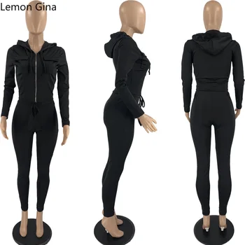 Citrinų Gina Streetwear Moteris, Dviejų 2 dalių Komplektas Komplektai Elegantiškas Užtrauktukas ilgomis Rankovėmis Viršų ir Legging Kelnės Kostiumas Sweatsuit 
