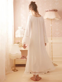 Nemokamas Pristatymas 2021 NAUJŲ Senovinių Karališkosios Medvilnės Nightgowns Moterų Ilgai Pijamas Balta Sleepwear Lace V-neck pijama feminino 