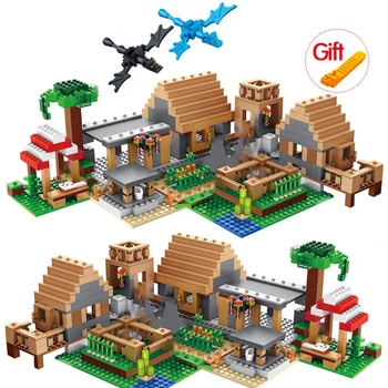 2022 NAUJAS Suderinamas Mano Pasaulis Minecraftinglys Blokai Kaimas Mieste, Tree House Krioklys Warhorse Plytų Žaislai Vaikams 