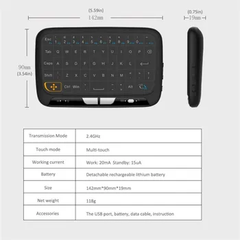 Mini H18 Belaidė Klaviatūra 2.4 G Nešiojamas Su Touchpad Pele, skirta 