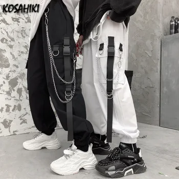 KOSAHIKI Kratinys korėjos Harajuku Streetwear Poilsiu Pločio Kojų Haremo Kelnės Aukštu Juosmeniu Baggy Goth Moteriškos Laisvalaikio Kelnės