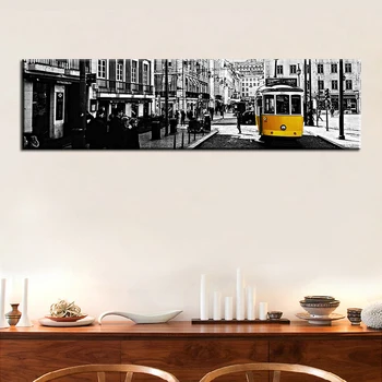 60x210cm-Geltonas Autobusas Retro Gatvės Kraštovaizdžio Drobė Spausdinimo Plakatų ir grafikos Paveikslai Tapyba Gyvenimo Kambario Sienos Meno Dekoras Drobė 