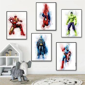 Plakatai ir Spausdina Marvel Superhero, Akvarelės Paveikslais ant Sienų Paveikslai Tapyba Meno Apdailos Namų Dekoro Cuadros Kūdikių Dovanų 