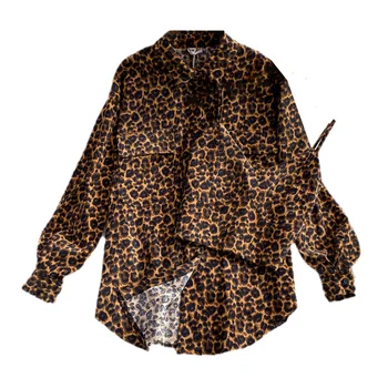 DEAT Moterų Leopard Marškinėliai Nauja siunta, Diržas Liemenės Dviejų dalių Turn-žemyn Apykaklės ilgomis Rankovėmis Mados Temperamentas Rudenį 2022 11D3140 