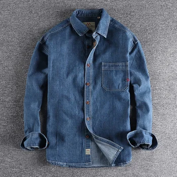 2021 Paprastas siuvinėjimo kišenėje džinsinio marškinėliai ilgomis rankovėmis vyrų mados gražus atsitiktinis marškinėliai kailis 562 