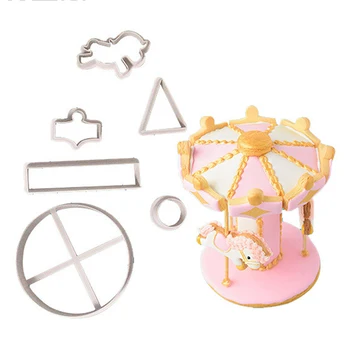 6Pcs/Set 3D Karuselė Minkštas Formų Cookie Cutter Kepimo Įrankis, Minkštas Sausainių Formeles 