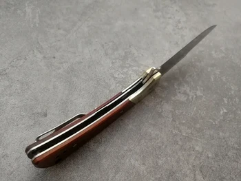 JohnnyJamie BJ110 D2 peilis su Žalvario ir Sandalmedžio Rankena Taktinis flipper Medžioklės Lankstymo Išgyvenimo peilis kišenėje EDC Peilis 
