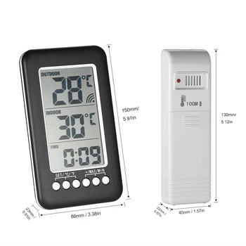 LCD ℃/℉ Skaitmeniniai Belaidžiai vidaus/Lauko Termometras, Laikrodis Temperatūros Matuoklis Su Siųstuvas 
