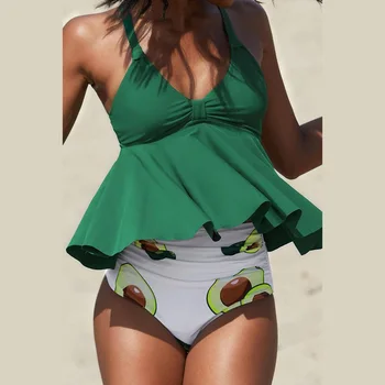 Nauja Vasaros vientisos spalvos Bikini maudymosi kostiumėlį Moterų Paplūdimio Ruožas Konservatorius Ponios Aukšto Juosmens Dviejų dalių Bikini Nustatyti, Maudymosi Kostiumą