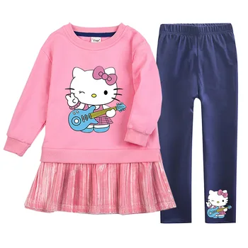 Sanrio hello kitty rudens žiemos naujų animacinių filmų-line sijonas vaikų drabužiai mergaitėms, kūdikiams ilgomis rankovėmis megztinis suknelė striukė T-shi 