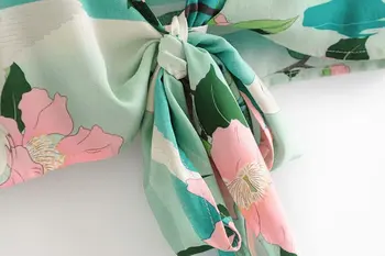 Derliaus Elegantiškos Moterys Boho Krano Gėlių Spausdinti Varčias Kimono Padengti Iki Ponios Sexy Giliai V-Kaklo Trumpomis Rankovėmis, Pižamos Atsitiktinis Blusas 