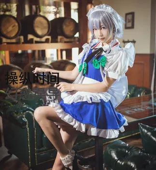 Naujas Anime TouHou Project Izayoi Sakuya Cosplay Kostiumų Prijuostė Tarnaitė Suknelė Przybornik Halloween Kostiumai Moterims, Bet kokio Dydžio Užsakymą
