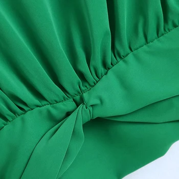 2021 Za Naujas Moterų Mados Su Trumpos Palaidinukės Derliaus Ilgomis Rankovėmis Atvartas, Žalia Mazgas Apdailos Moterų Elegantiški Marškiniai, Elegantiškos Viršų 