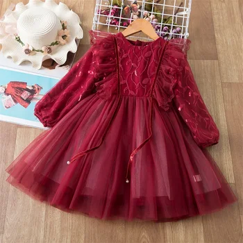 Raudona Gėlių Akių China Suknelės Mergaitėms Gimtadienio Kamuolys Suknelė Drabužiai Vaikams Vestuvių Pamergės Vestidos Princesė Suknelė 