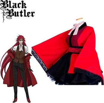 Anime Black Butler Cosplay Kostiumų Grell Sutcliff Lolita Kimono Suknelę, Visiškai Rinkiniai Užsakymą Moterų, Mergaičių Helovinas 