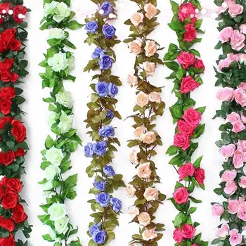 Dirbtinių Rožių Žiedai 2.4 M Modeliavimas Rose Plotai Išaugo Gėlė String Emuliacija Ornamentu Švenčių Namų Dekoro 
