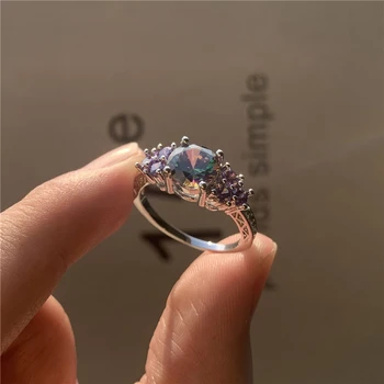 Prabanga Moterų Violetinė Crystal Akmens Papuošalai Klasikinis Sidabro Spalvos Vestuvių Žiedai Moterims Žavesio Nuotaka Turas Cirkonis Vestuvinis Žiedas 