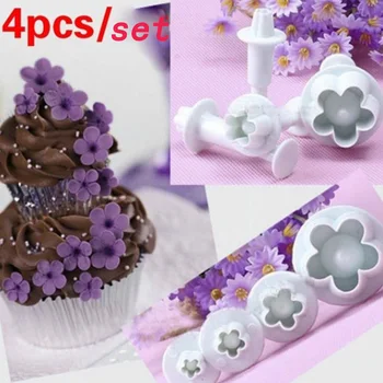 4Pcs/Set Slyvų Žiedų, Gėlių Minkštas Cutter Sugarcraft pavasario Pyragas pelėsių Dekoravimo Priemonės 