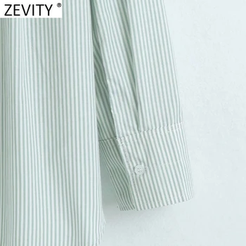 Zevity Moterų Vintage Žalia Dryžuota Spausdinti Prarasti Palaidinė Office Lady Viena Breasted Marškiniai, Elegantiškos Chemise Verslo Blusas Viršūnes LS9678 