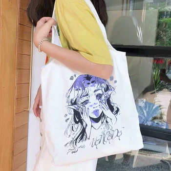 Anime Y2K moterų maišelį ins Harajuku shopper bag atsitiktinis punk animacinių filmų didelės talpos Ulzzang drobė maišelis streetwear pečių krepšiai 
