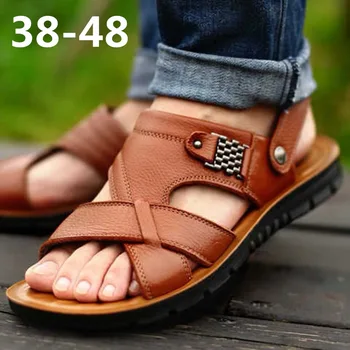 Vyriški Vasaros Sandalai natūralios odos patogus slip-on atsitiktinis mados sandalai Vyrams, šlepetės zapatillas hombre 38-48 dydžio 