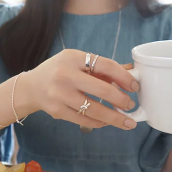Korėjos Naujas Stilius 925 Sterlingas Sidabro Žiedas Moterims Paprasta Mados Chic Mazgas Žiedas Papuošalai 