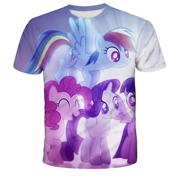 Populiarus Vasaros Vaikų Mano Mažai Pony Merginos 3D Atspausdintas T-shirt Berniukai Viršūnes Vaikams, Cartoon O-Kaklo Vienaragis Marškinėliai, Gimtadienio Dovana 