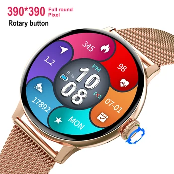 Naujas 390*390 Pikselių Smart Watch Moterų jutiklinių IP68 Vandeniui Širdies ritmo Tracker 