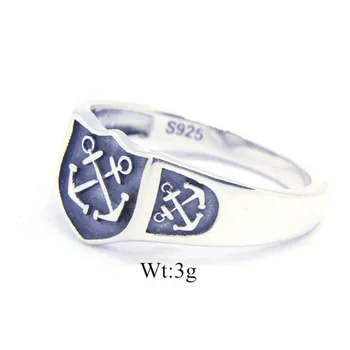 925 Sterlingas Sidabro Geros Kokybės Inkaro Žiedas Bad Ass Ponios Moterų Papuošalų Mados Kryžiaus Karinio Jūrų Laivyno Inkaro Žiedas 