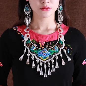 LosoDo Miao sidabro siuvinėjimas antkakliai etninės retro stiliaus moterų apvalūs karoliai pakabukas papuošalai pusheen bijuteria didmeninės 