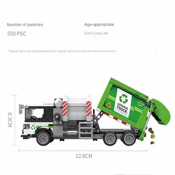550Pcs Miesto Aplinkos šiukšliavežis Statybinių Blokų Surinkimo Sunkvežimiai Automobilio Modelį Plytų Statybos Žaislai Vaikams Dovanos 