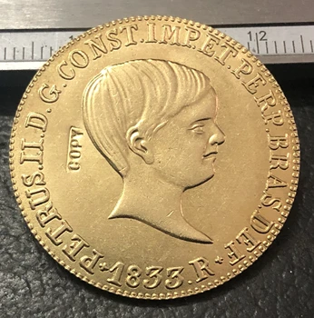 1833 Brazilija 6400 Reis-Pedro II Aukso Monetos Kopija 
