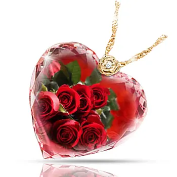 Crystal Širdies Formos Rožių Gėlių Raštas Pakabukas Prabangus Romantiškas Pokylių Šaliai, Papuošalai Gimtadienio Sukaktį Kalėdų Dovana 