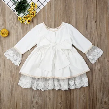 1-6 Metų Baby Girl Dress Bamblys Princesė Inscenizacija Šalies Tutu Suknelė Mergaitėms Kietos Baltos Spalvos Nėrinių Suknelės Bownot 