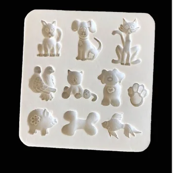 Animacinių filmų gyvūnų kačiukas, šuniukas kaulų pėdsaką žuvelės formos minkštas silikoninis pelėsių, tortas šokolado apdailos pelėsių 