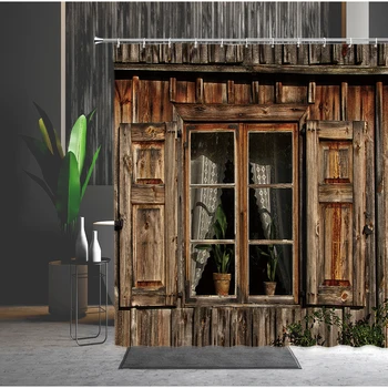 Namų Barn Durys, Dušo Užuolaidos Vakarų Senų Medinių Vartų Vonia Ekranas 3D Atspausdintas Skalbti Kūrybos Namų Puošybos Rinkinį su Kabliukais 