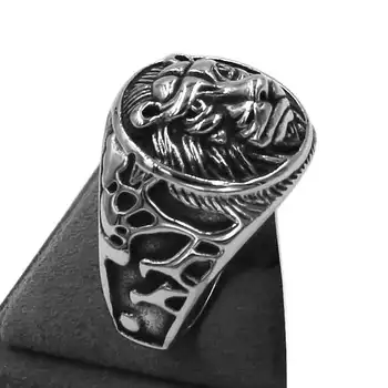 Kryžiaus, Liūto Galvos Žiedas iš Nerūdijančio Plieno Papuošalai Viking Gyvūnų Liūtas Keltų Mazgas Širdyje, Crown Sparno Dviratininkas Vyrų Žiedas Didmeninė SWR0906 