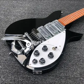 325 elektrinė gitara, Rickenback-6 styginiai elektrinė gitara, ryškiai juodos spalvos dažais, aukštos kokybės medžiagos, dvigubo apvadu, custom parduotuvė 