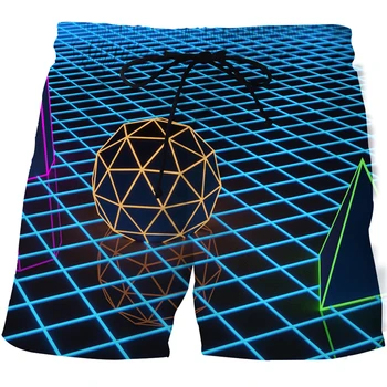Vasaros Vyrų Paplūdimio Kelnės Abstraktus modelis Mados Spausdinti Vyrų Atsitiktinis Šortai Geometrijos 3d Banglenčių Užsakymą Šortai Vyrams, drabužiai 