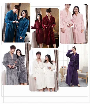 6 Kilnus spalvų pliušinis chalatas, unisex moterys vyrai šilta pižama meilužis laisvalaikio drabužiai porų ilgai sleepwear plius dydis žiemos vonios chalatas 