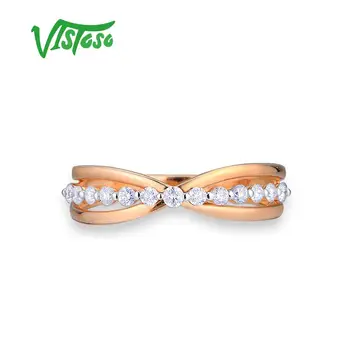 VISTOSO Aukso Žiedus Moterims, Originali 14K 585 Rose Aukso Žiedas Putojantis Deimantų Pažadas Sužadėtuvių Žiedai Jubiliejų Fine Jewelry 