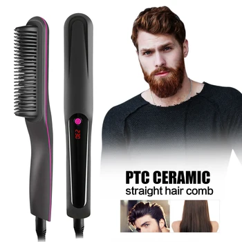 Vyrų barzdos plaukų curler 2 in 1 Mygtuką plaukų šukos Greitai Švelninamasis Plaukų ištiesinimo priemonės Teptuku Keraminės Šildymo Temperatūros LCD ekranas 