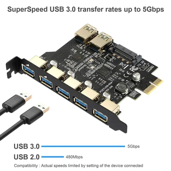 SuperSpeed USB 3.0 7 Port PCI-E kortelę su 15pin SATA Maitinimo Jungtis PCI-E Adapterį Plėtros Kortelę NEC720201 ir GL3510 lustų rinkinys