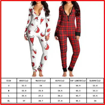 2022 Nauja Seksuali Pyjama Bodysuit Jumpsuit Sleepwear Moterų Kalėdų Loungewear Spausdinti Sagomis Atvartu Sleepwear