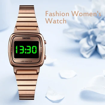 Moterų Skaitmeninis Žiūrėti LED Šviesos Ekrane Žiūrėti Moterų Vandeniui Prabangūs Suknelė Laikrodį Ponios kvarco stiklo veidrodį Žiūrėti